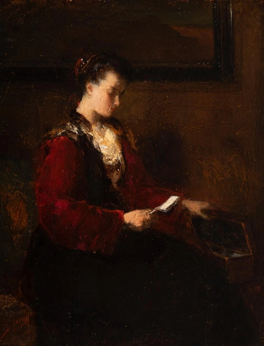 Ritratto di donna seduta che legge